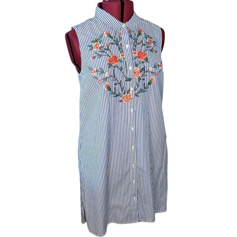 NM Neiman Marcus Striped Embroidered Dress (Size L)